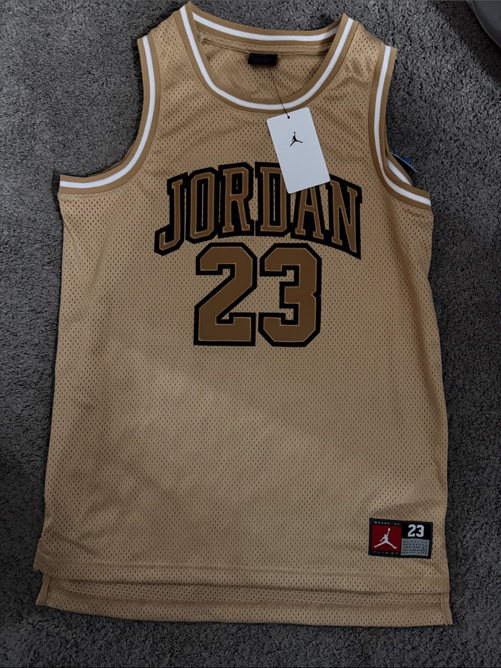 Jordan boys Mesh Basketball Jersey in Tan with Black Trim